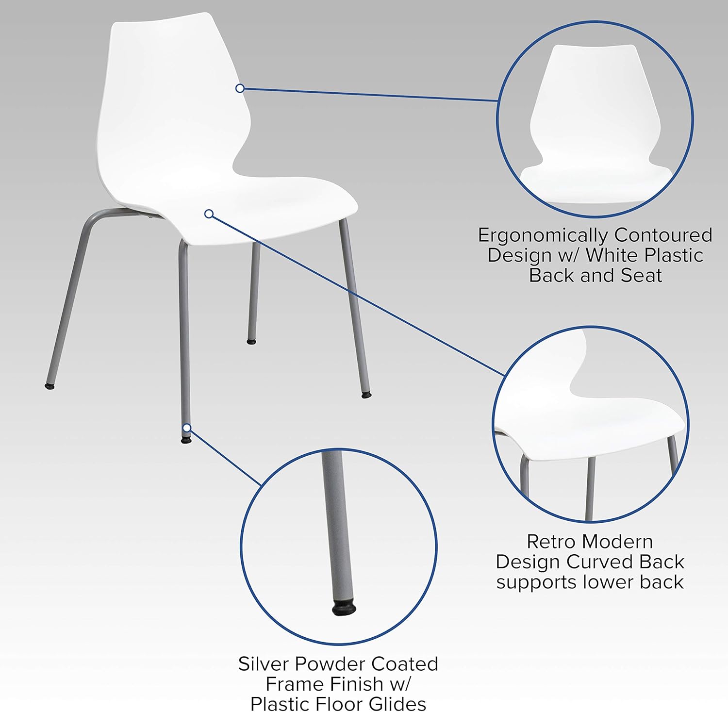 Flash Furniture HERCULES Series 770 lb Capacity Stack Chair with Lumbar Support and Silver Frame