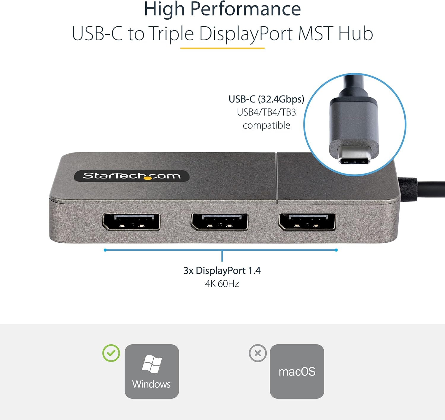 StarTech.com USB-C Multi-Monitor DisplayPort 1.4 MST Hub