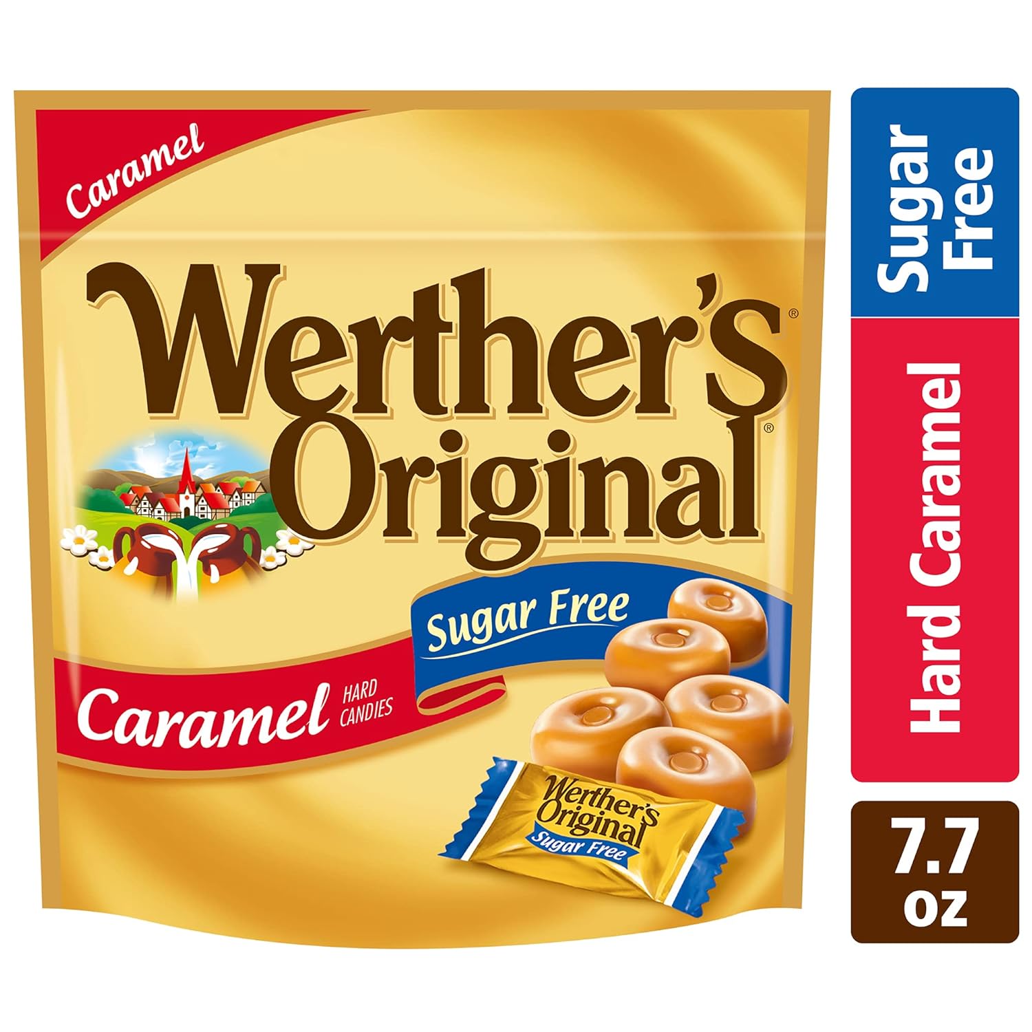 Werthers Original Sugar-Free Caramel Hard Candies, 7.7 Oz, Pack Of 2 Bags