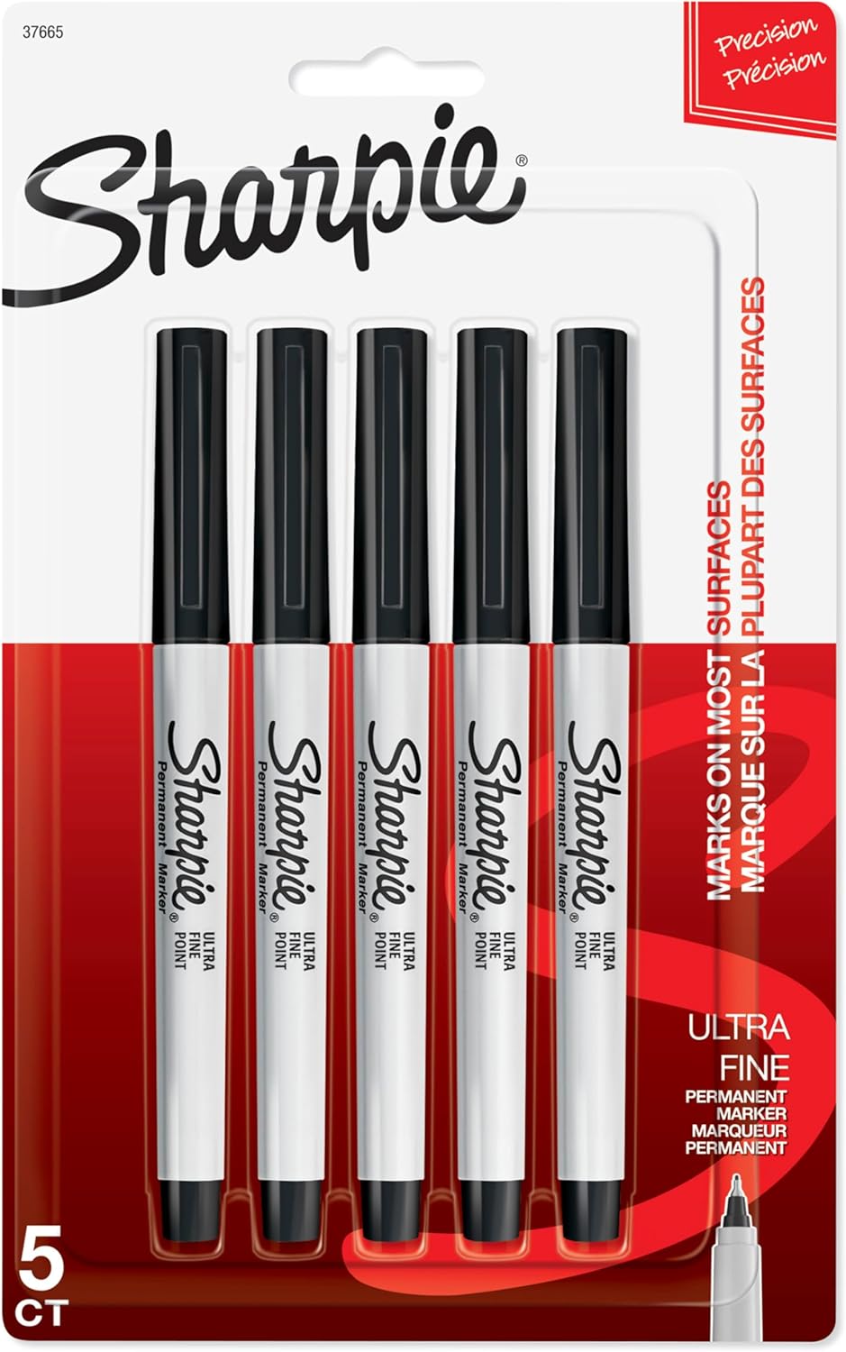 Sharpie 37665PP Permanent Markers, Ultra Fine, 5 Pack