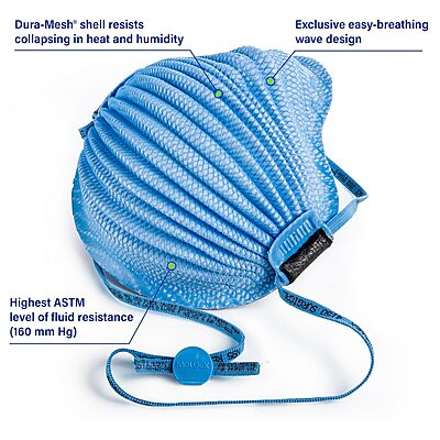 Moldex 4150 N95 AirWave® Disposable Healthcare Surgical Particulate Respirator, Size Medium/Large, NIOSH Approved