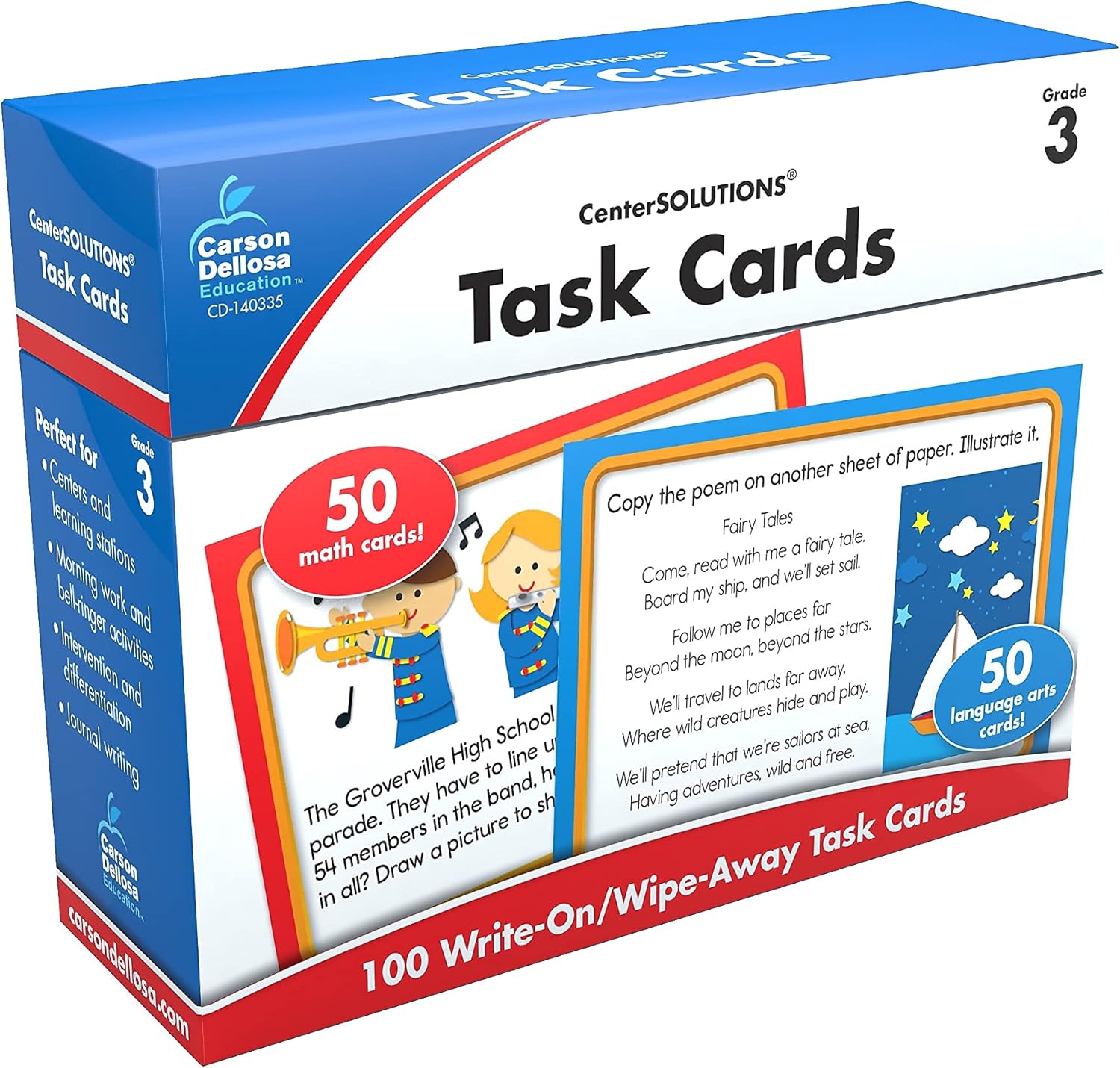 Carson Dellosa 3rd Grade Task Flash Cards, Dry Erase Mathematics and ELA Common Core Activity Flashcards