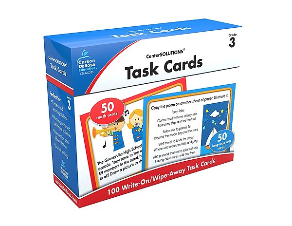 Carson Dellosa 3rd Grade Task Flash Cards, Dry Erase Mathematics and ELA Common Core Activity Flashcards, Language Arts and Math Manipulatives for Kids Ages 8-9