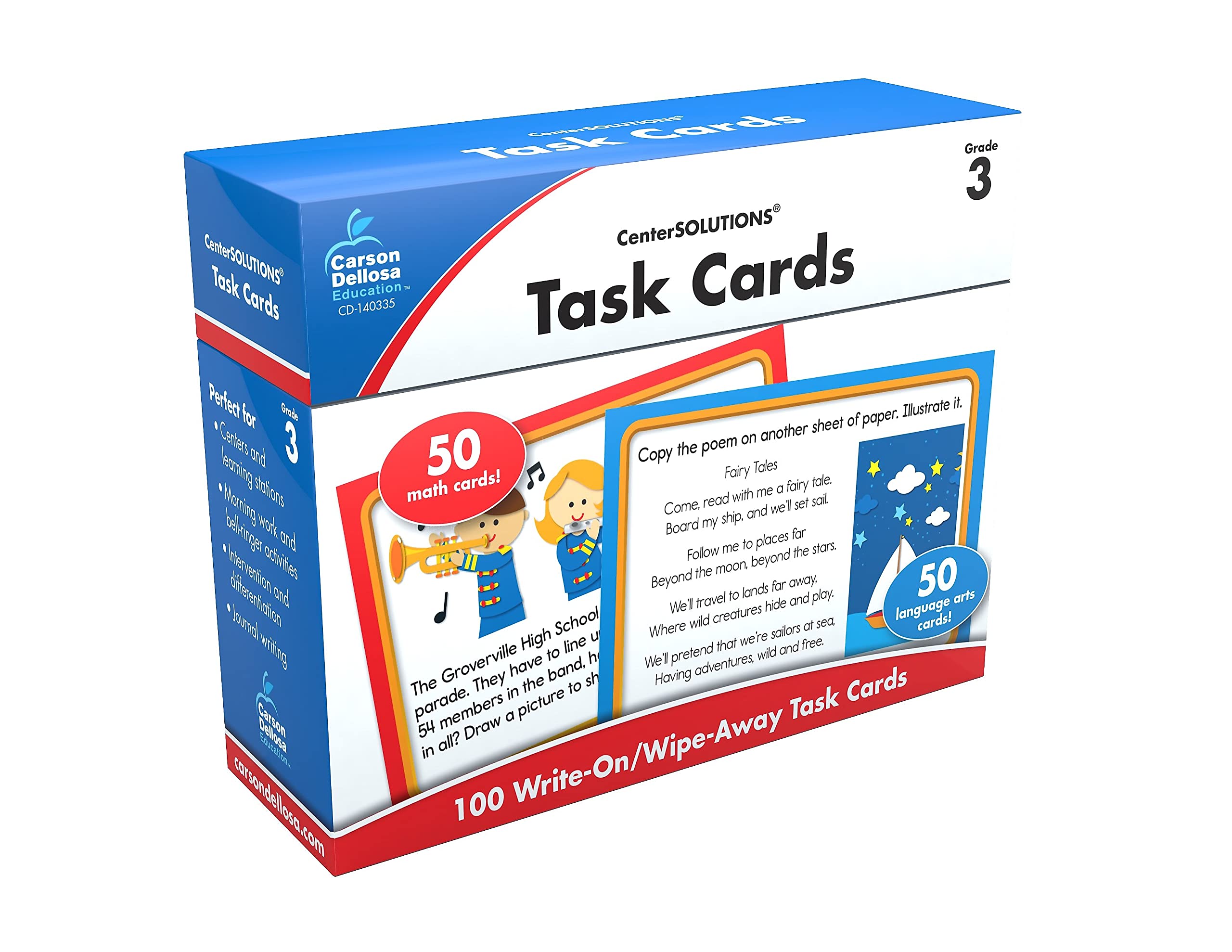 Carson Dellosa 3rd Grade Task Flash Cards, Dry Erase Mathematics and ELA Common Core Activity Flashcards