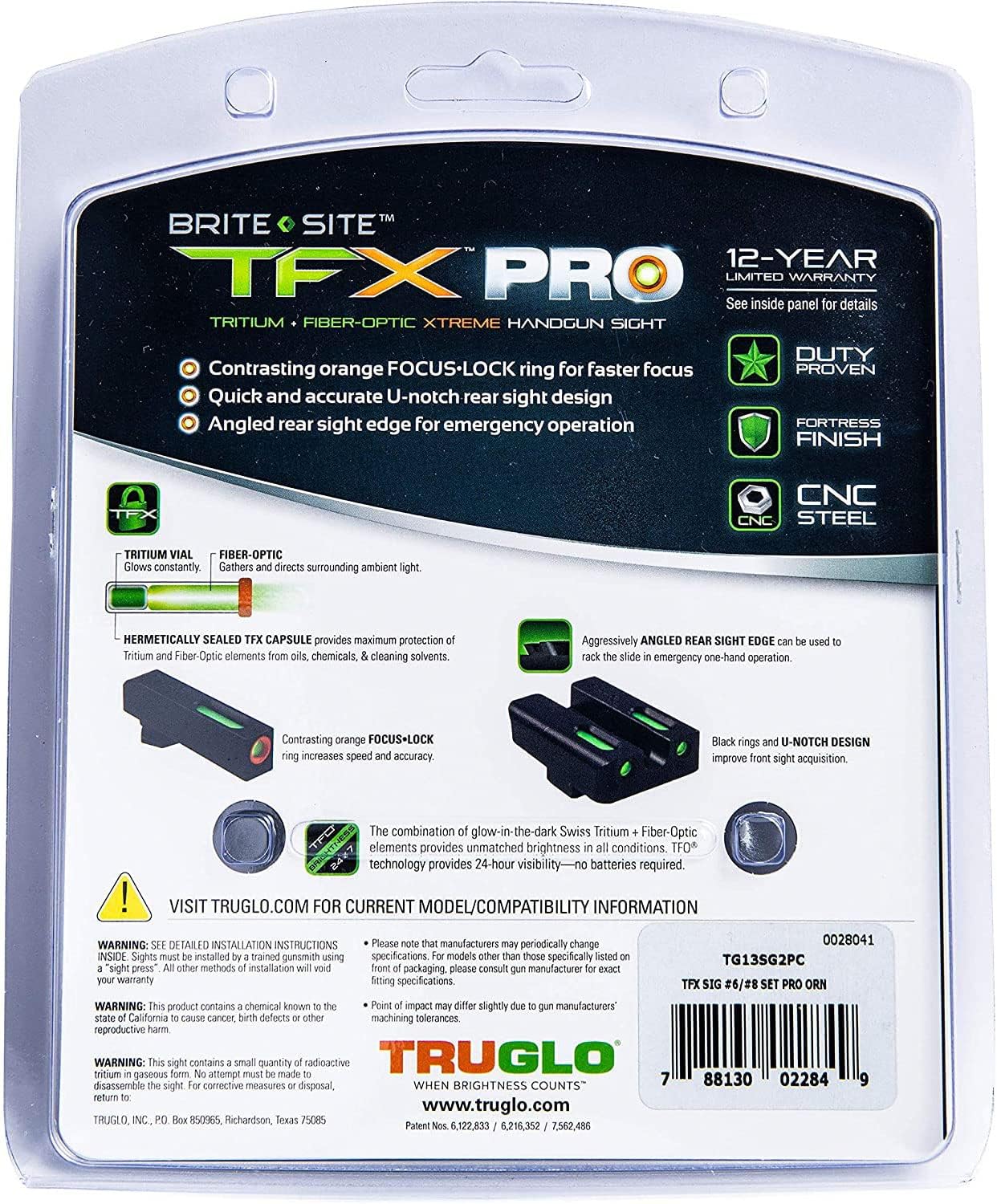 TRUGLO TFX PRO Handgun Night Sights Tritium and Fiber Optic