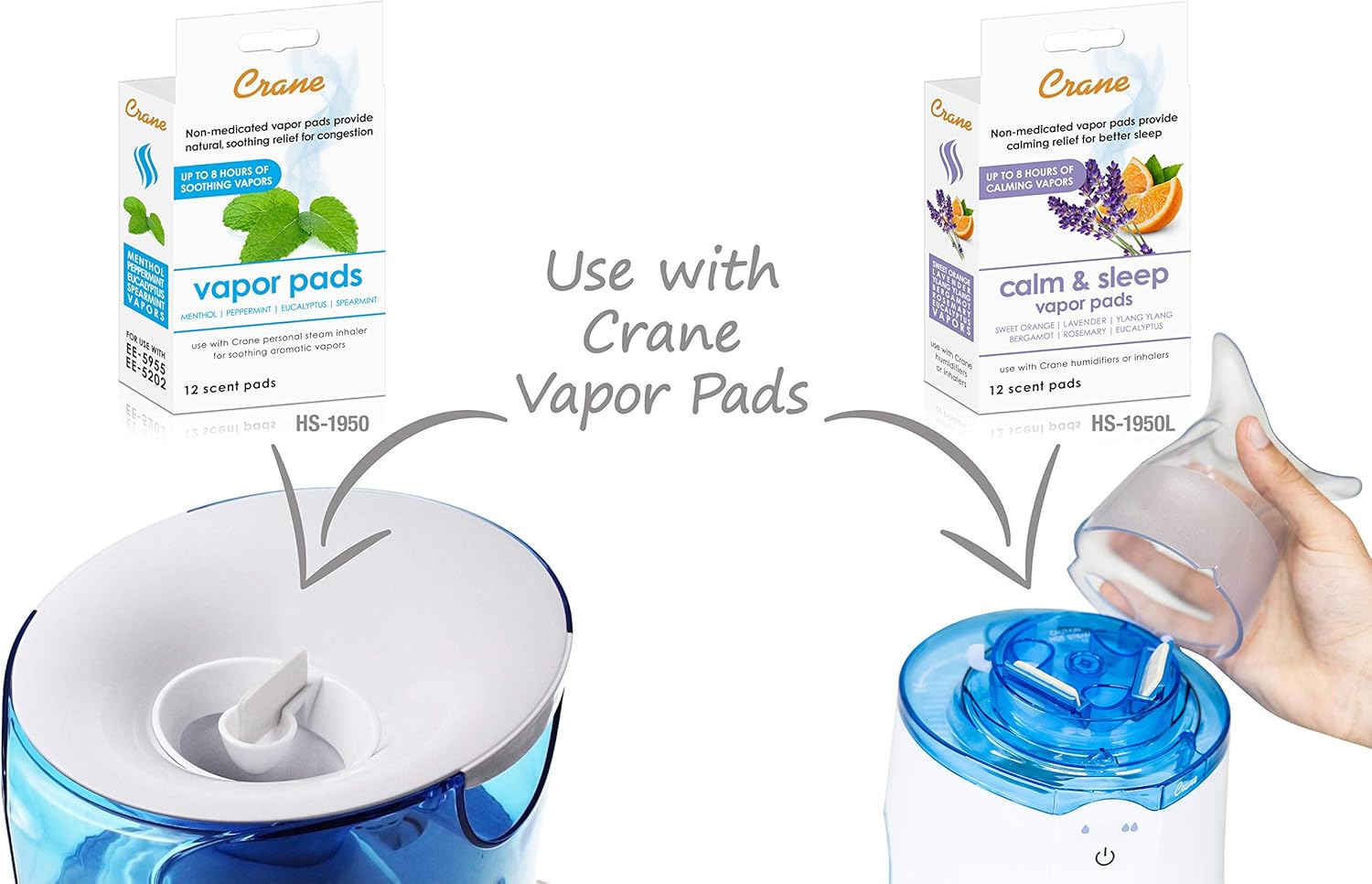 Crane EE-5202 2-in-1 Warm Mist Humidifier & Personal Steam Inhaler, 0.5 Gal, Blue/White