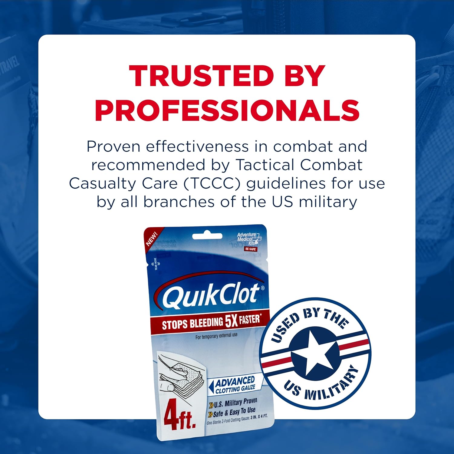 Adventure Medical Kits QuikClot Gauze - Flexible Hemostatic Medical Gauze for Emergency Survival or Disaster Preparedness