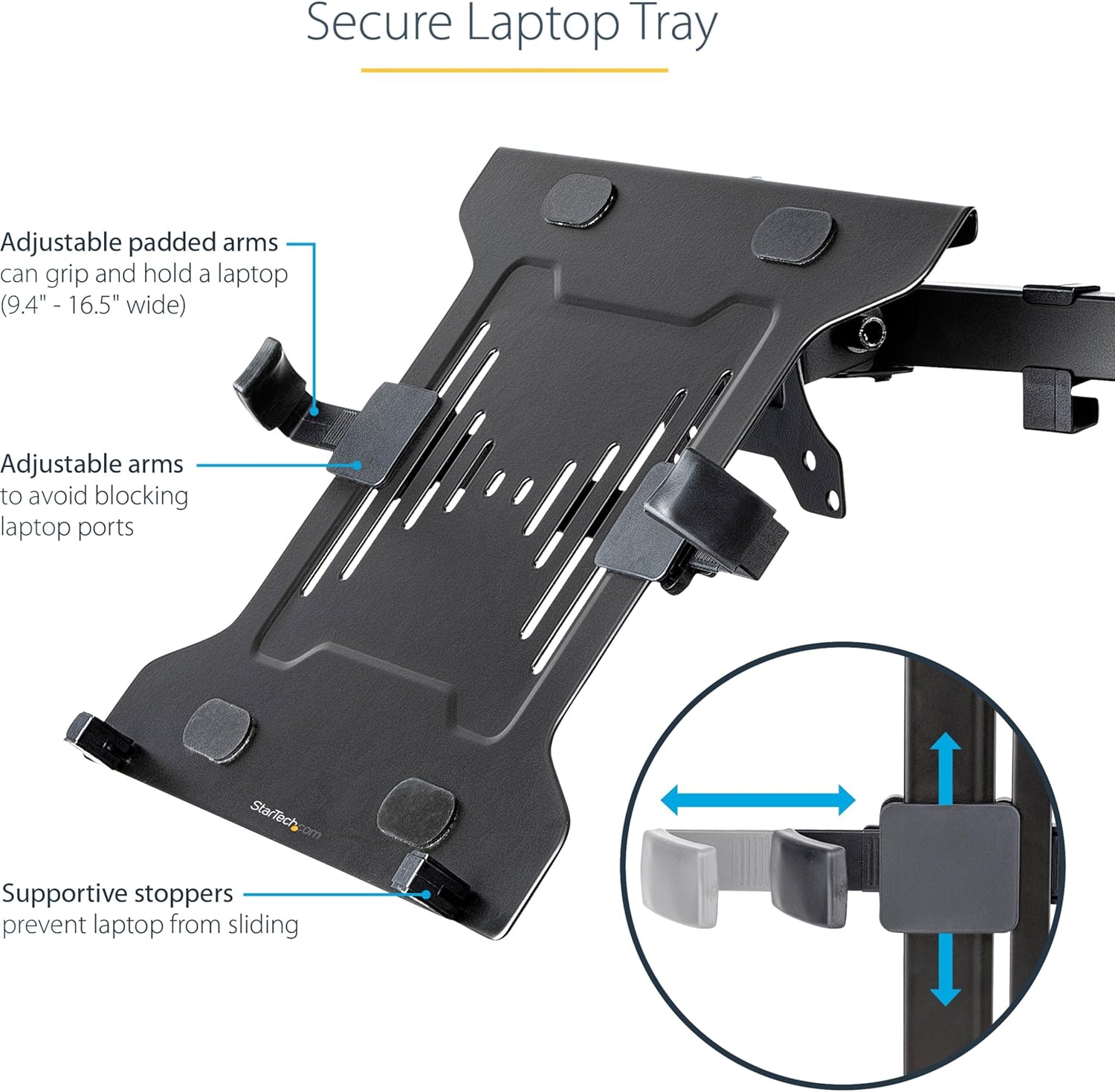 StarTech.com VESA Laptop Tray - Adjustable Monitor Arm Laptop Tray Secures Notebooks (4.5kg / 9.9lb)
