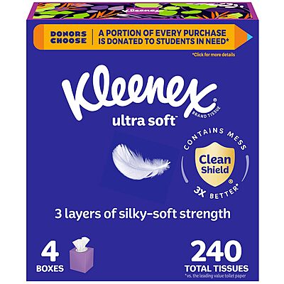 Kleenex Ultra Soft Facial Tissues, 3-Ply