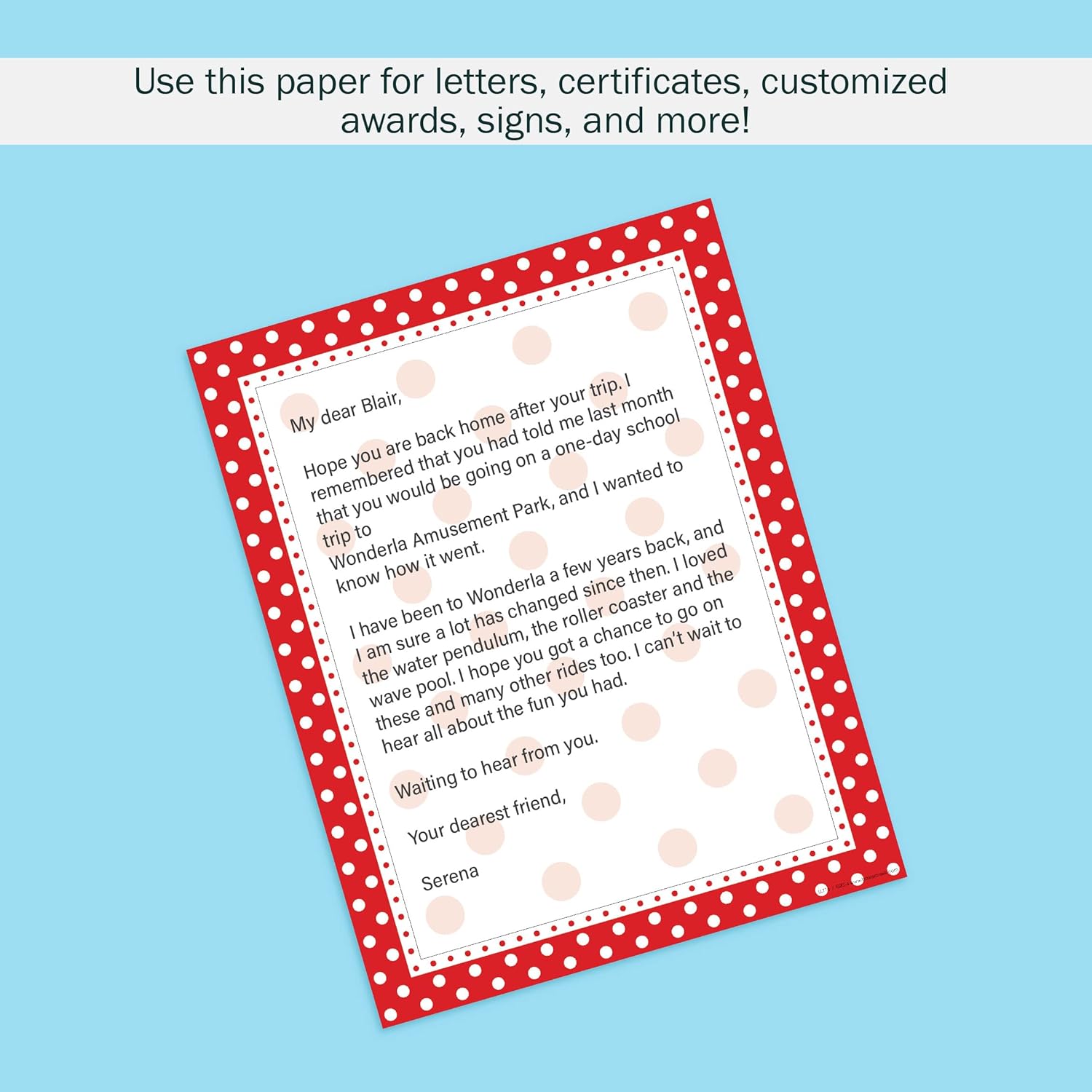 Barker Creek Red/White Dots Computer Paper, 8-1/2 x 11 Inches, 50 Sheets