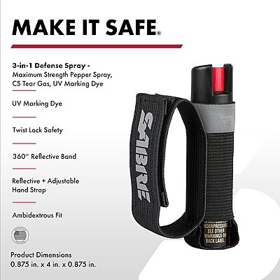 SABRE Runner Defense Spray, 3-in-1 Formula Contains Pepper Spray, CS Military Tear Gas & UV Marking Dye, Max Strength