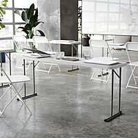 Flash Furniture Kathryn 6' Rectangular Plastic Folding Table, Long Plastic Foldable Table for Indoor/Outdoor Events, White Granite White 18"W x 72"L