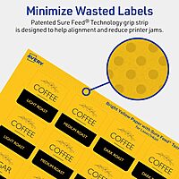 Avery Printable Square Labels, Sure Feed Technology, 1-1/2" x 1-1/2", Bright Yellow, Print-to-The-Edge, Laser/Inkjet Compatible