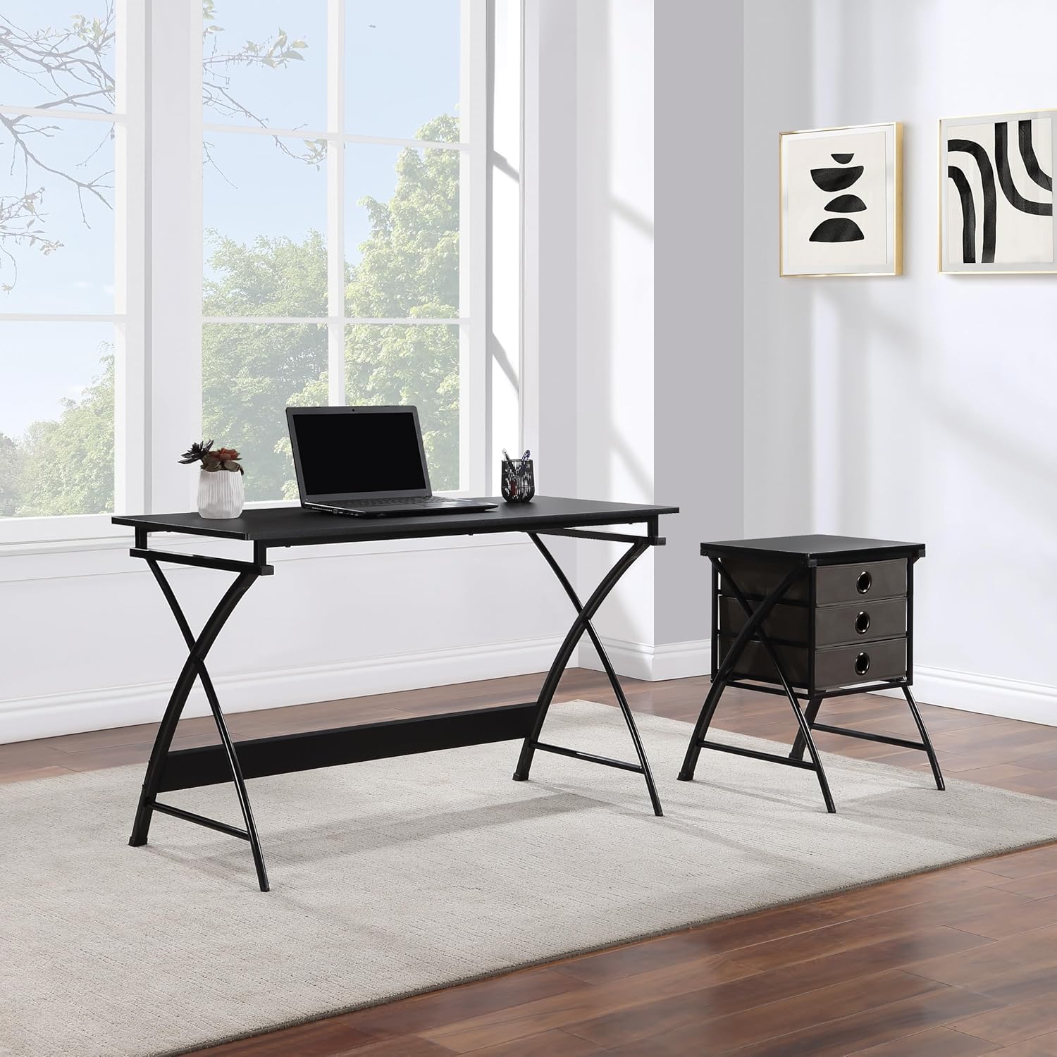 OSP Home Furnishings Olympic Utility Home Office Desk with Nesting 3-Drawer Storage Stand