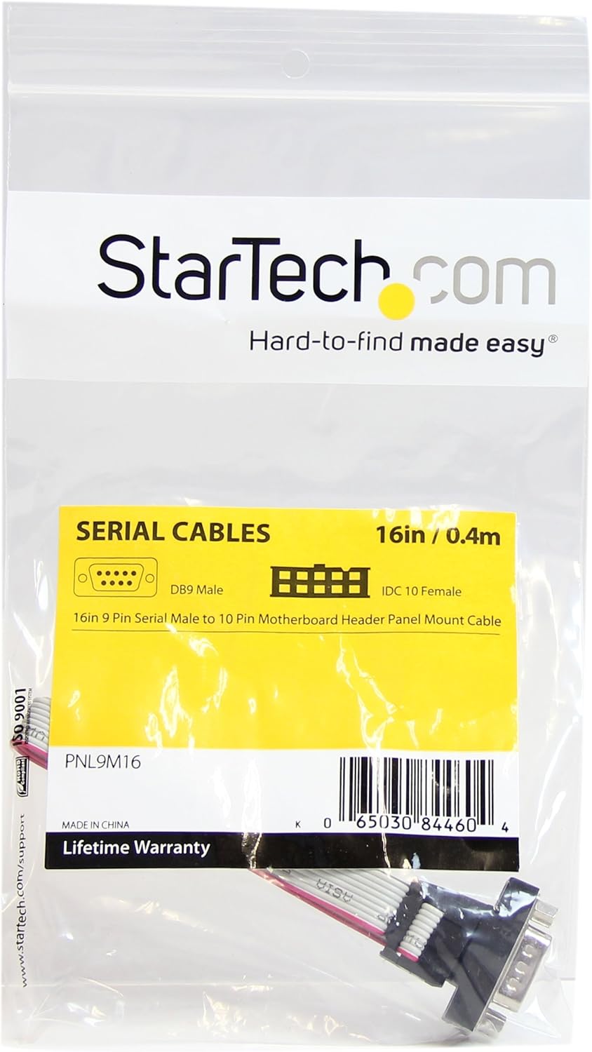 StarTech.com 16in 9 Pin Serial Male to 10 Pin Motherboard Header Panel Mount Cable - motherboard to RS232 (PNL9M16),Gray