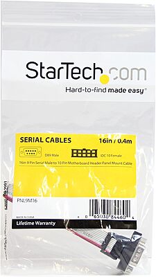 StarTech.com 16in 9 Pin Serial Male to 10 Pin Motherboard Header Panel Mount Cable - motherboard to RS232 (PNL9M16),Gray