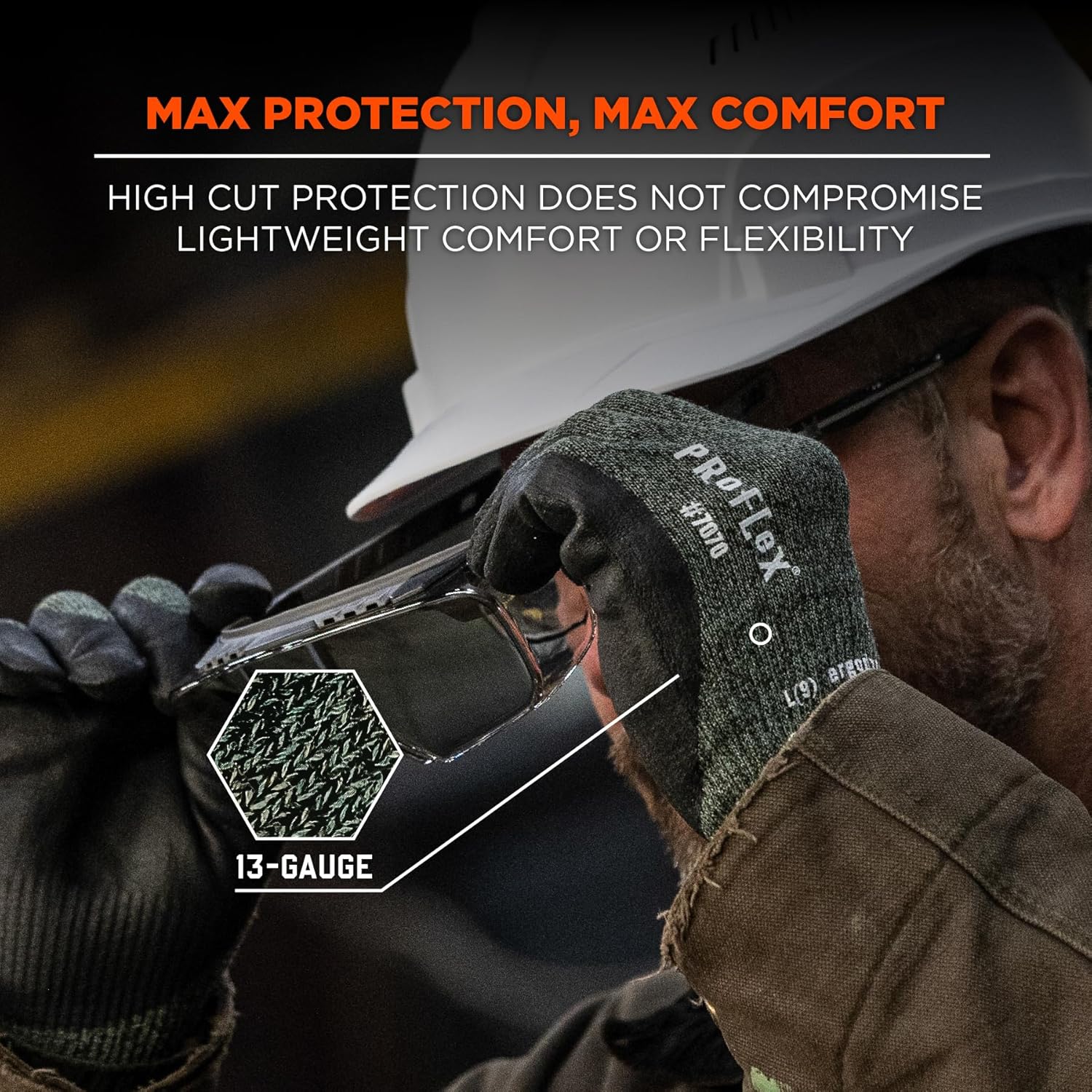 ERGODYNE ProFlex 7070 Cut Resistant Work Gloves, Sandy Nitrile Coated Palms, 13-Gauge Aramid