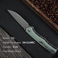 SENCUT Crowley Pocket Knife Button Lock Folding Knife for EDC, Natural G10 Handle Stonewashed D2 Blade Foldable Knife