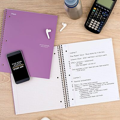 FIVE STAR 1-Subject Spiral Notebook with Study App, College Ruled, 100 Sheets (8.5 x 11)