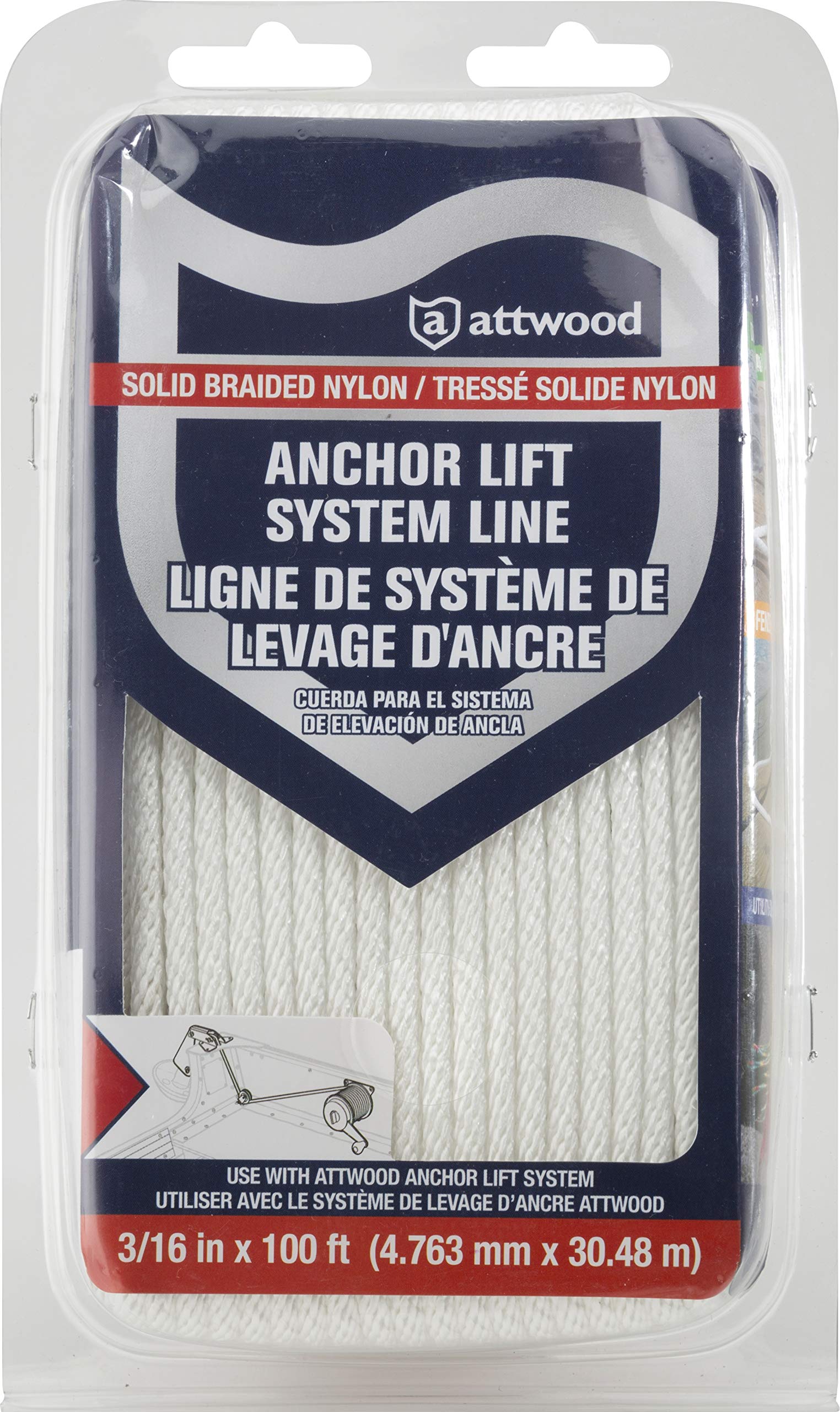 Attwood 117553-7 Premium Solid Braided Nylon Utility Rope - 3/16 Inch x 100 Feet - White