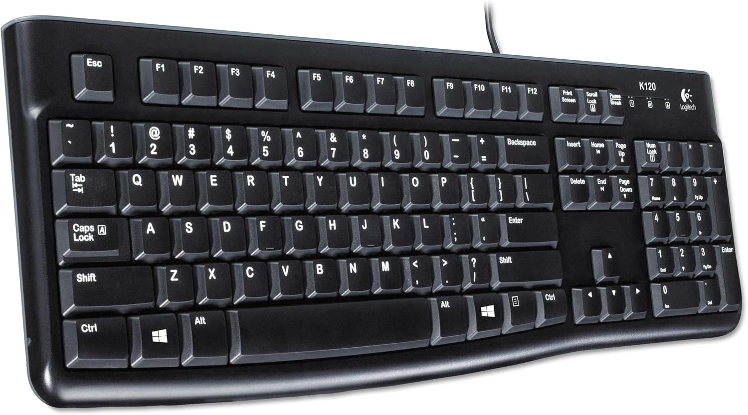 Logitech K120 Wired Keyboard for Windows, Plug and Play, Full-Size, Spill-Resistant, Curved Space Bar, Compatible with PC