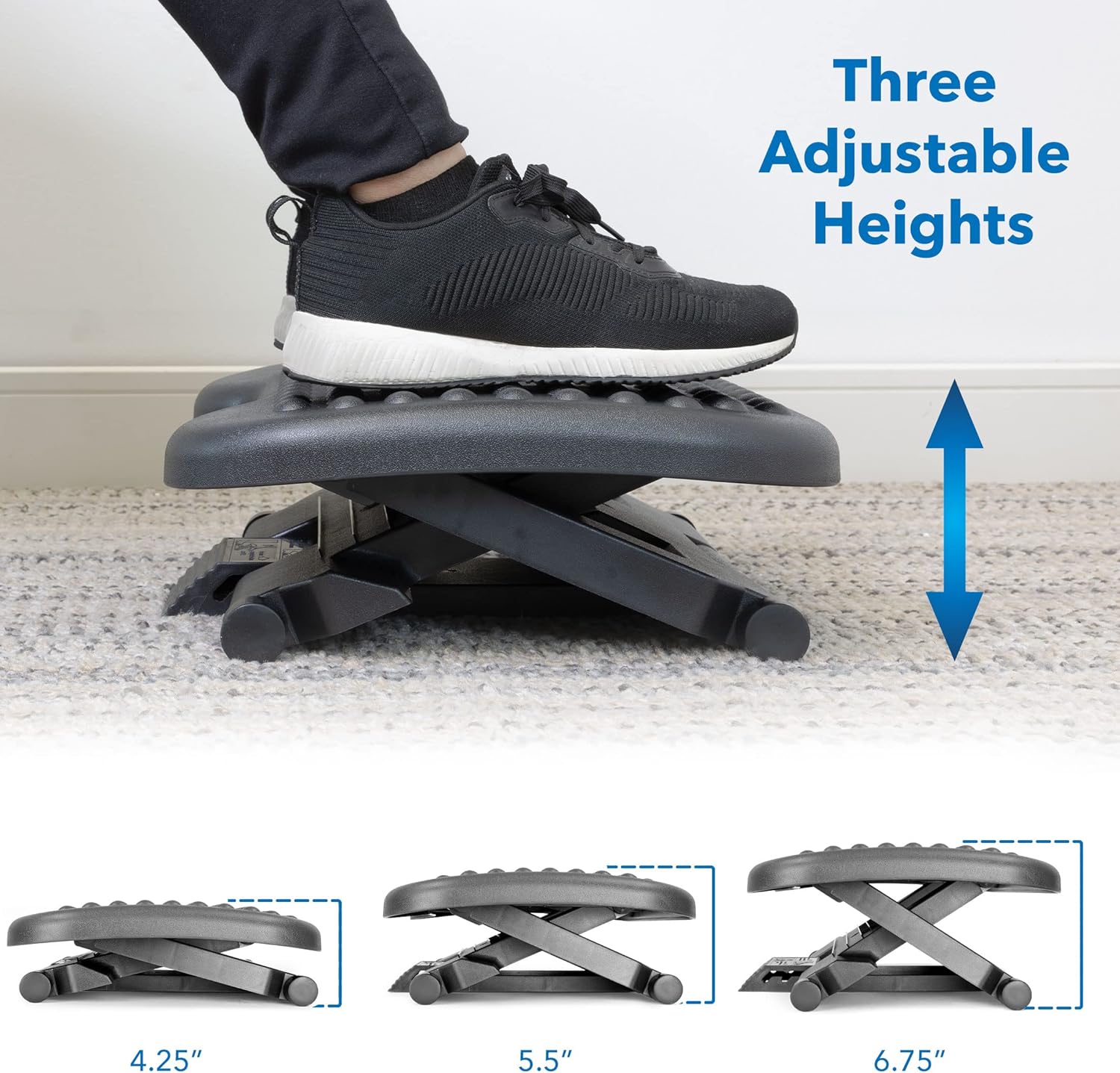 Mount-It! Ergonomic Under Desk Footrest with 3 Height Levels |Height Adjustable Tilting Foot Stool | Home Office Footrest