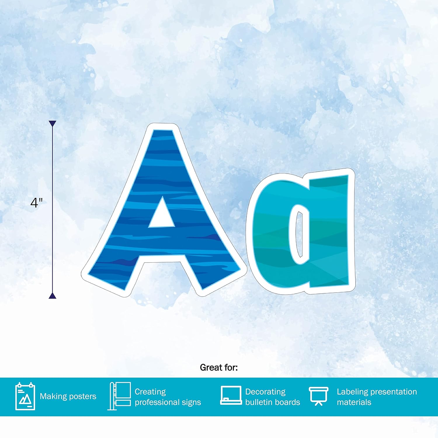 BARKER CREEK Letter Pop-Outs, 4" Sea & Sky, Multicolor Designer Letters for Bulletin Boards, Breakrooms, Reception Areas
