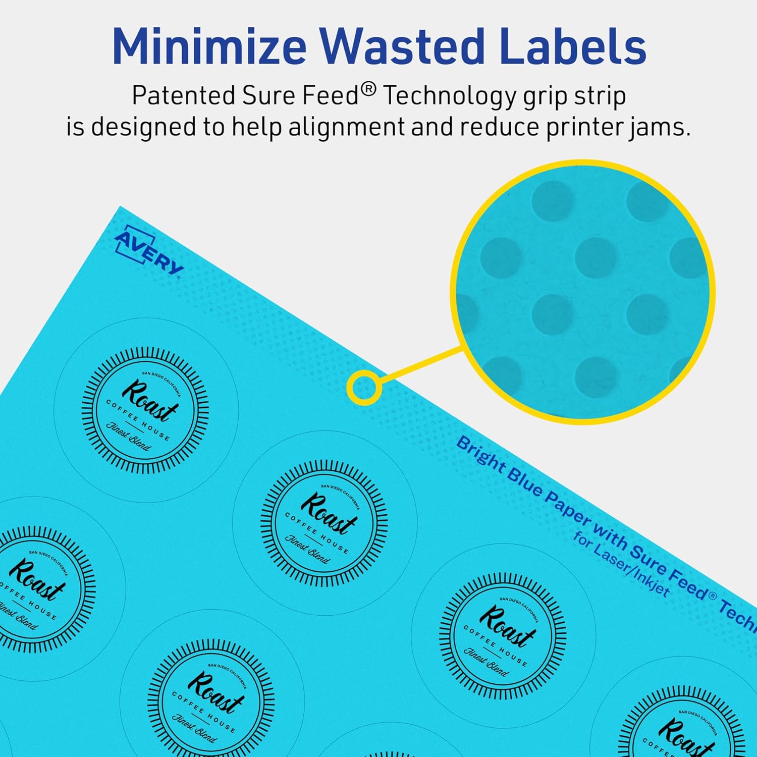 AVERY Printable Round Labels, Sure Feed Technology, 1.75" Diameter, Bright Blue, Print-to-the-Edge, Laser/Inkjet Compatible