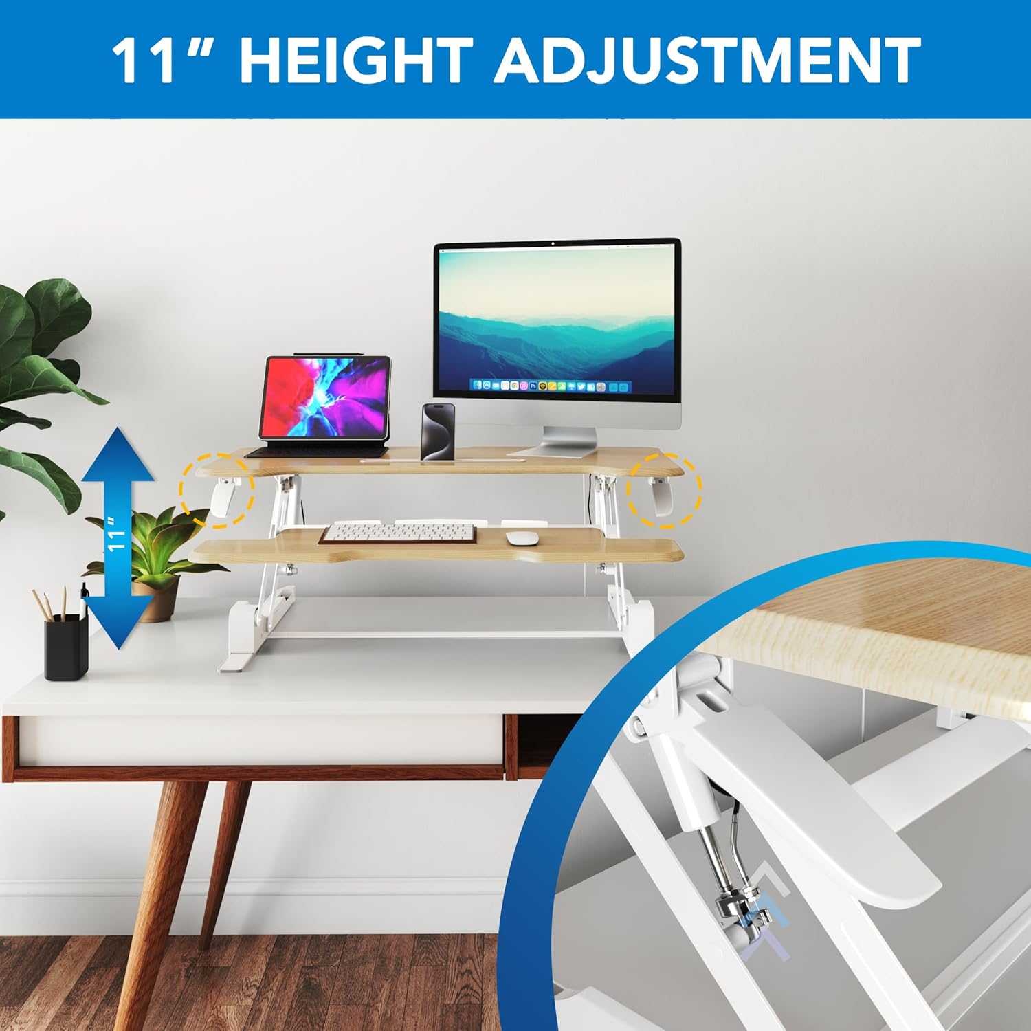 Mount-It! 38in Wide Height Adjustable Standing Desk Converter with Keyboard Tray