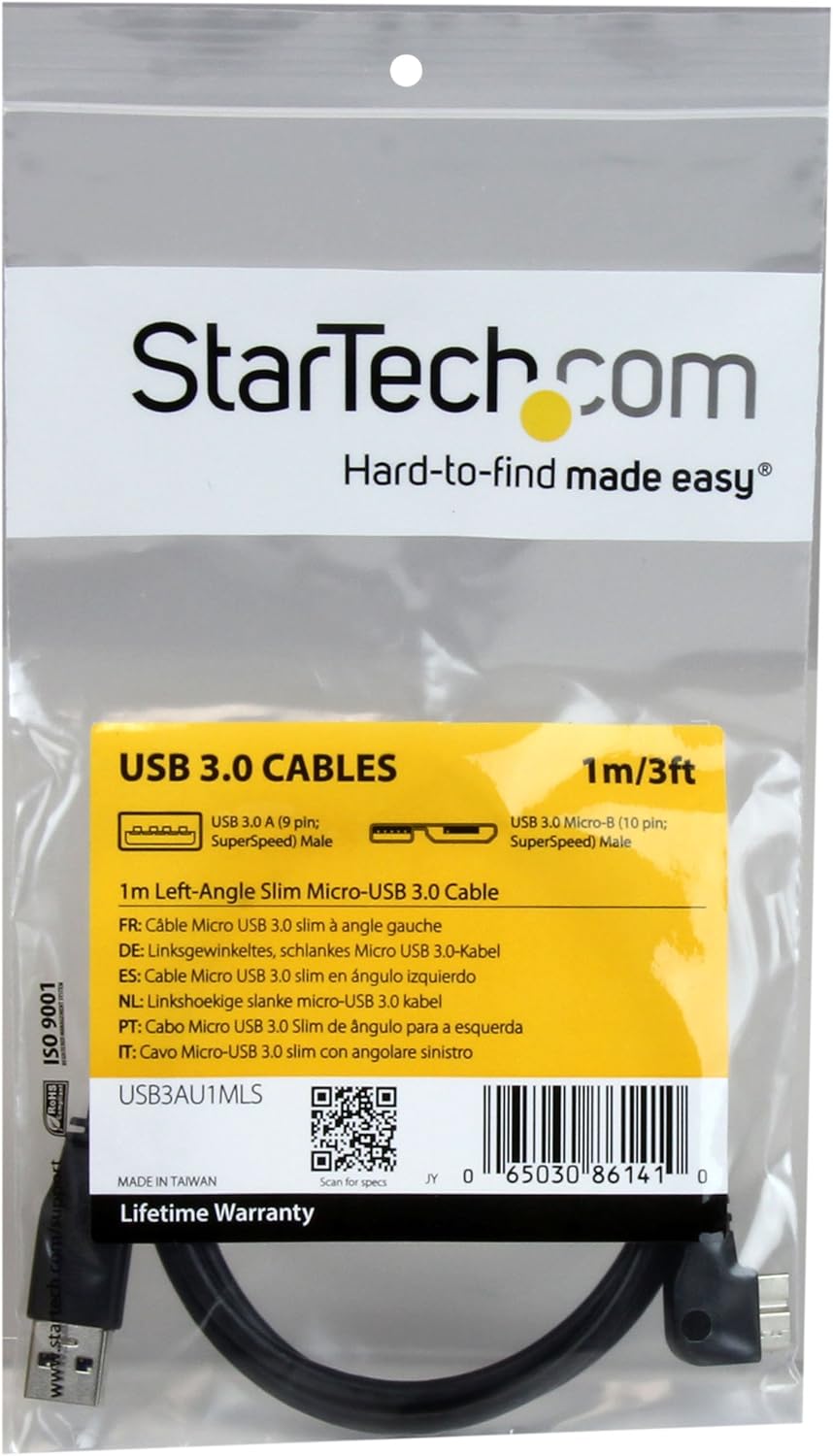 StarTech.com Slim USB 3.0 A to Micro-B Angled Micro-USB Cable