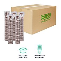 ECO PRODUCTS Compostable Disposable Insulated World Art 8oz Coffee Cups, Case of 800, Renewable Double-wall Hot Paper Cup, Plant Based PLA Lining, No Sleeves Needed, Color Coded 8oz 800