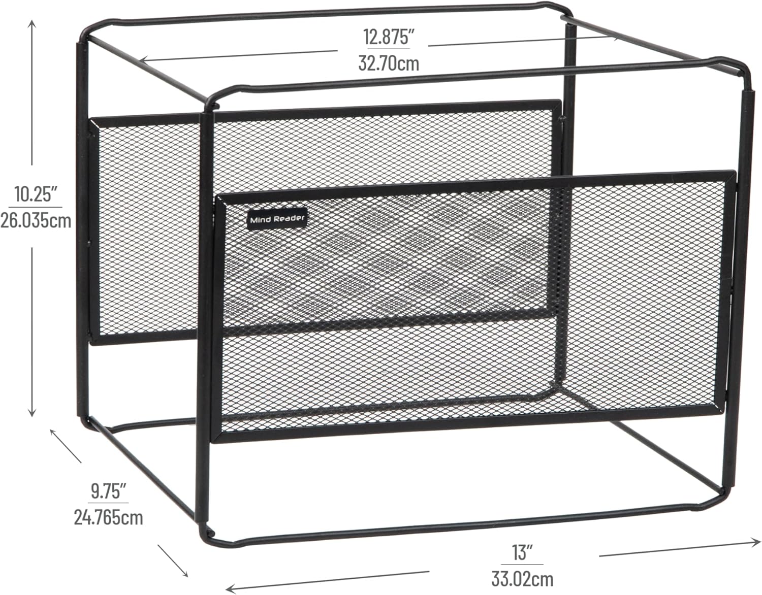 Mind Reader Hanging File Folder Organizer, Desktop Organizer, Metal Mesh, 13" L x 9.75" W x 10.25" H