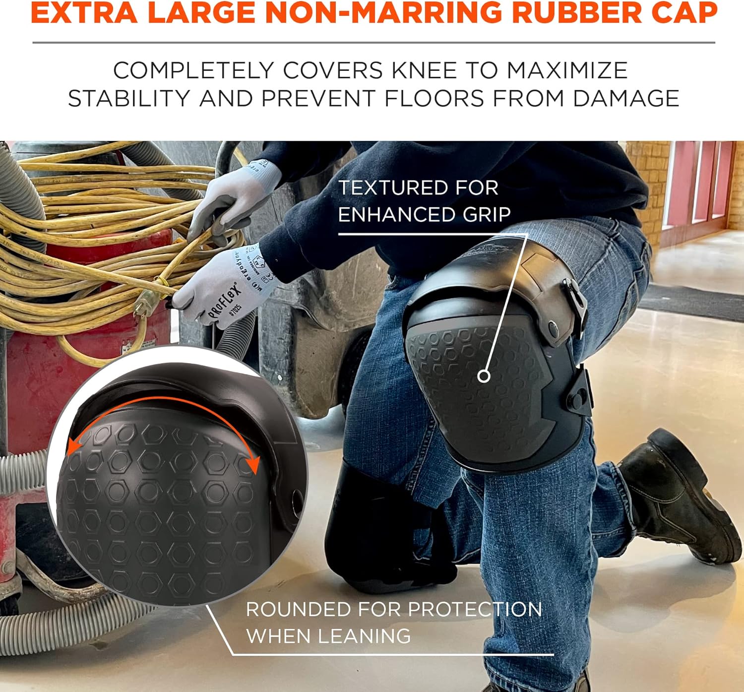Ergodyne ProFlex 360 Knee Pad, Hinged Design, Hard Shell, Non-Marring Rubber Cap, Extra Large