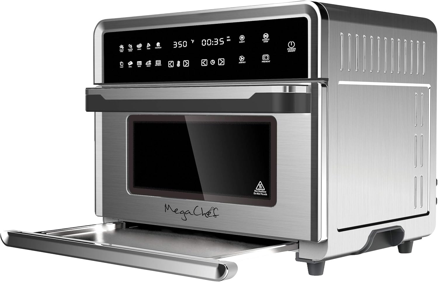 Megachef 10 in 1 Electronic Multifunction 360 Degree Hot Air Technology Countertop Oven, Silver Chrome