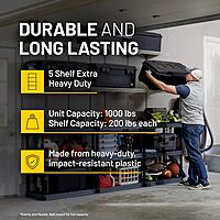 Plano 5-Shelf Extra Heavy Duty Plastic Storage Shelves, 72.5” x 36” x 24”, 1000lb Capacity, Pantry, Office, Closet and Garage Shelves, Easy to Assemble, Durable Plastic Shelving Unit