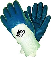 MCR Safety 9750 Predator Supported Nitrile Palm Coated Men's Gloves with Knitted Wrist, Smooth, Blue/White, Large, 1-Pair