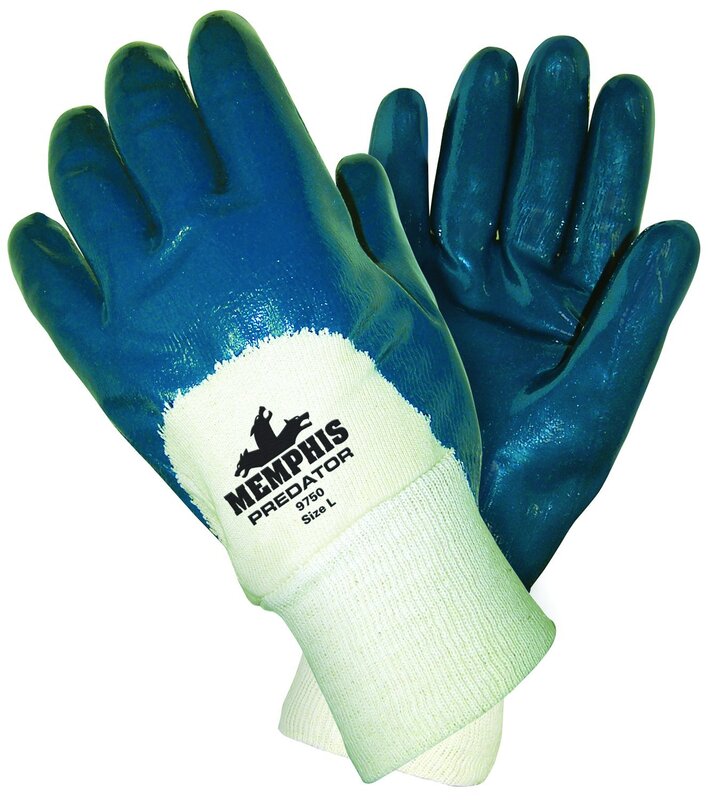 MCR Safety 9750 Predator Supported Nitrile Palm Coated Men's Gloves with Knitted Wrist, Smooth, Blue/White, Large, 1-Pair