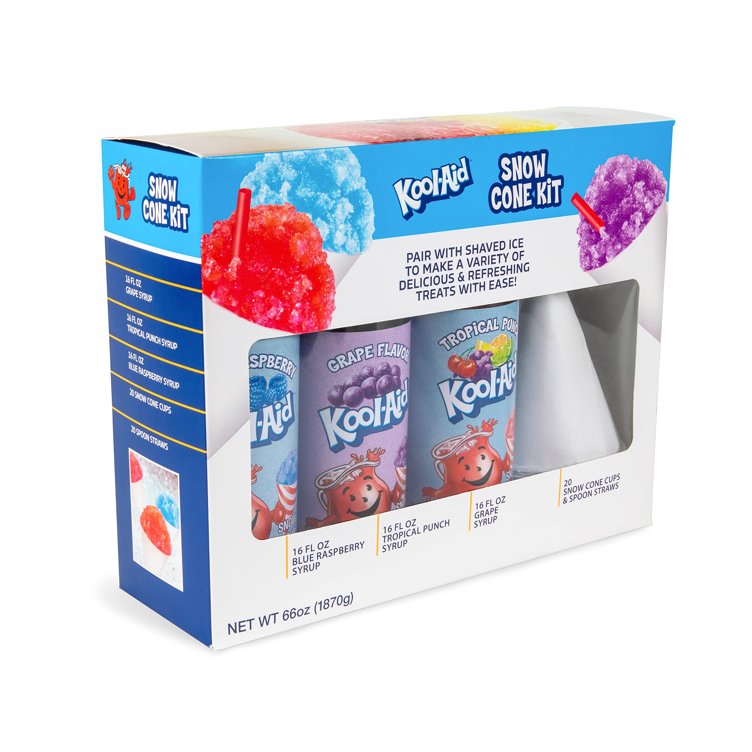 NOSTALGIA Snow Cone Syrup Party Kit with Cups and Spoon-Straws