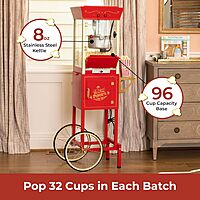 NOSTALGIA Vintage-Style Professional Popcorn Cart with 8 oz Kettle