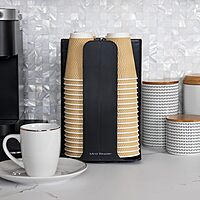 Mind Reader 4-Compartment Coffee Cup and Lid Carousel, Countertop Organizer, 7-3/4in L x 7-3/4in W x 11-1/2in H, Black