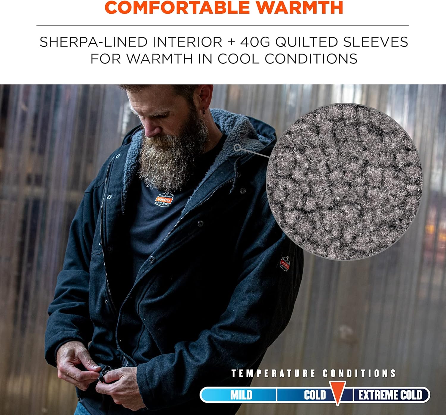 Ergodyne N-Ferno 6468 Heavy-Duck Canvas Work Jacket, Sherpa Lined