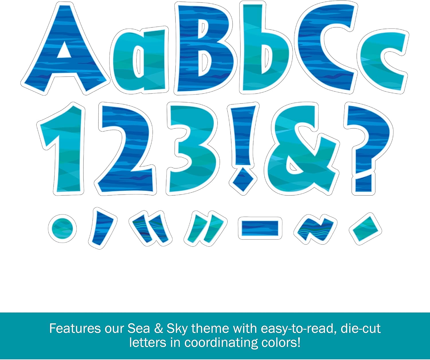 BARKER CREEK Letter Pop-Outs, 4" Sea & Sky, Multicolor Designer Letters for Bulletin Boards, Breakrooms, Reception Areas