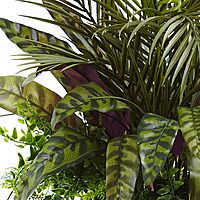 Nearly Natural Mixed Areca Palm, Fern & Peacock 27inH Artificial Plant With Planter, 27inH x 22inW x 21inD, Green