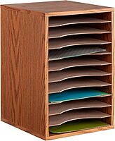 Safco Vertical Literature Organizer, 11-Compartment Wood Desktop Sorter