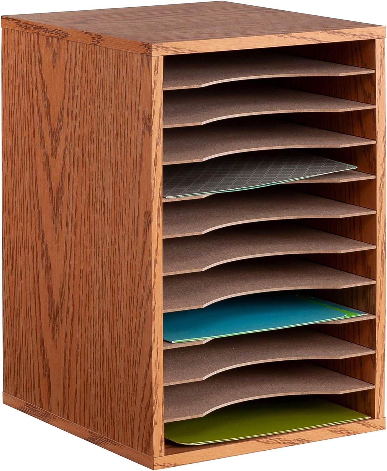 Safco Vertical Literature Organizer, 11-Compartment Wood Desktop Sorter