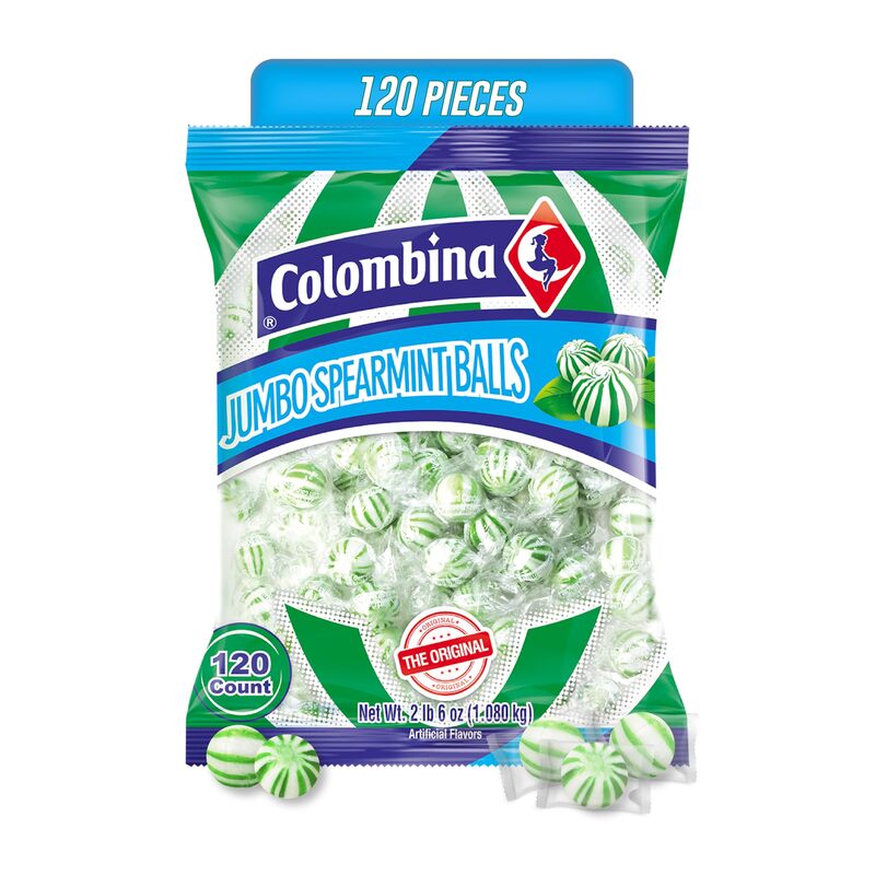 Colombina Jumbo Spearmint Balls, Individually Wrapped Natural Spearmint Flavored Candy, Ideal for Halloween and Christmas, 2.4 lbs (120 Count) Hard Spearmint Balls - 1 Pack - 120 Count