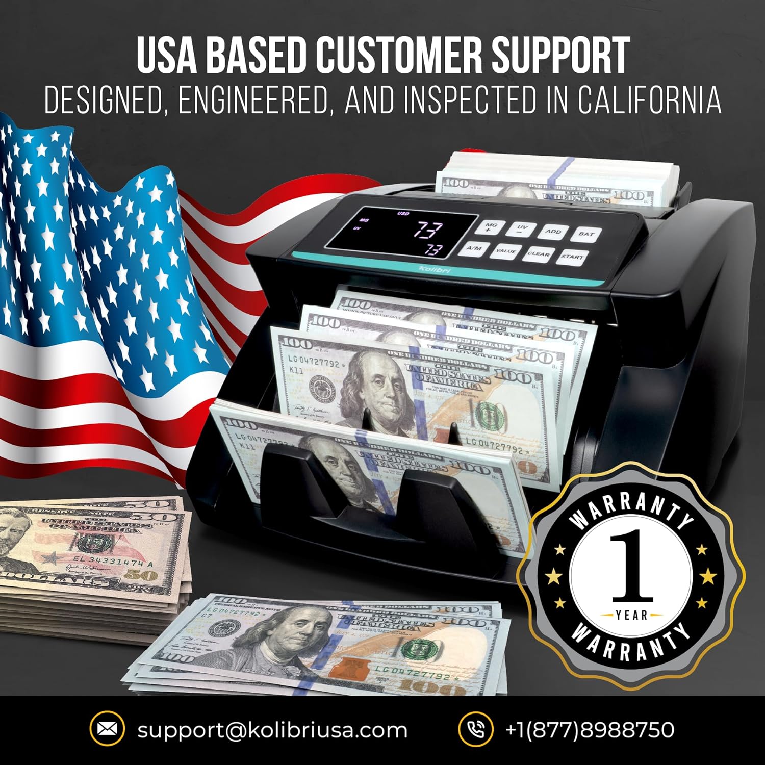 KOLIBRI Money Counter Machine with Advanced Counterfeit Detection and LCD