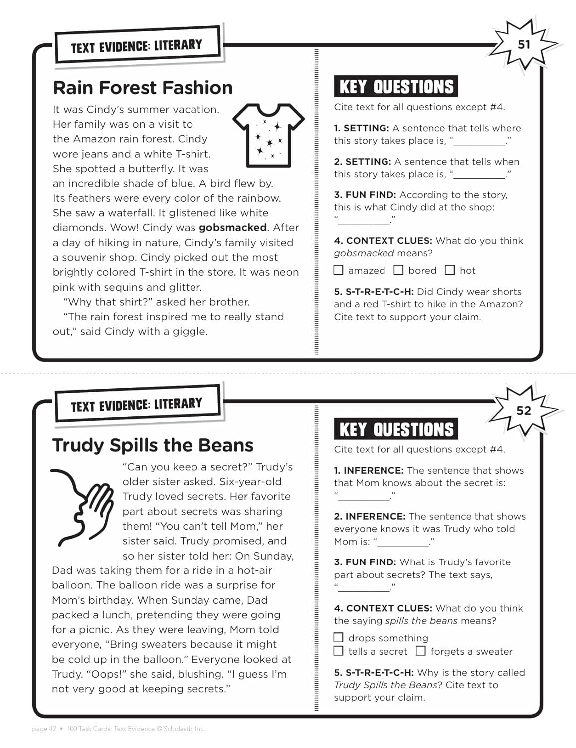 100 Task Cards: Text Evidence: Reproducible Mini-Passages With Key Questions to Boost Reading Comprehension Skills