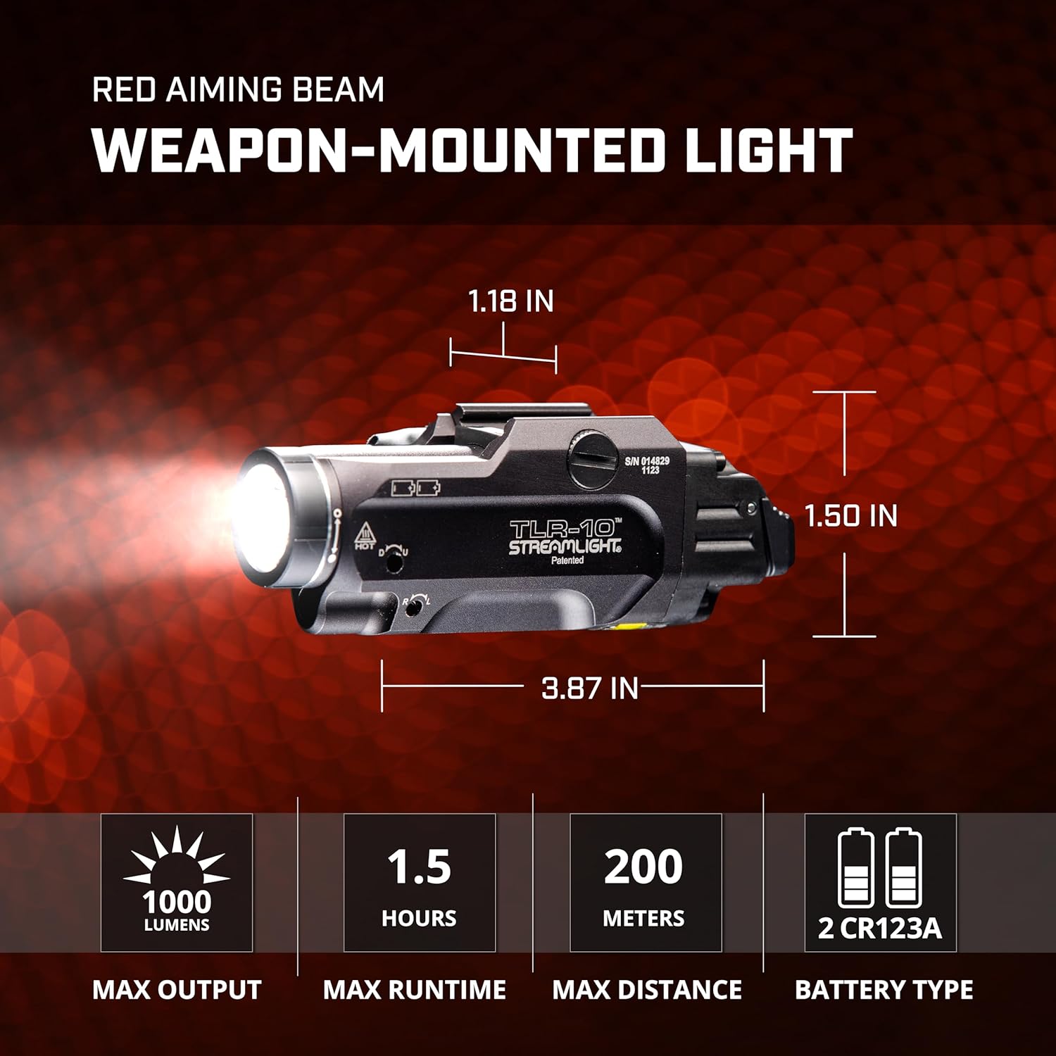 Streamlight 69470 TLR-10 Flex 1000-Lumen Rail-Mounted Tactical Weapon Light with Integrated Red Aiming Laser