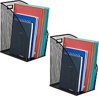 Mind Reader Vertical File Storage, Set of 2, Desktop Organizer, Workspace, Office, Metal Mesh, 6.25 L x 10 W x 12.5 H, Black